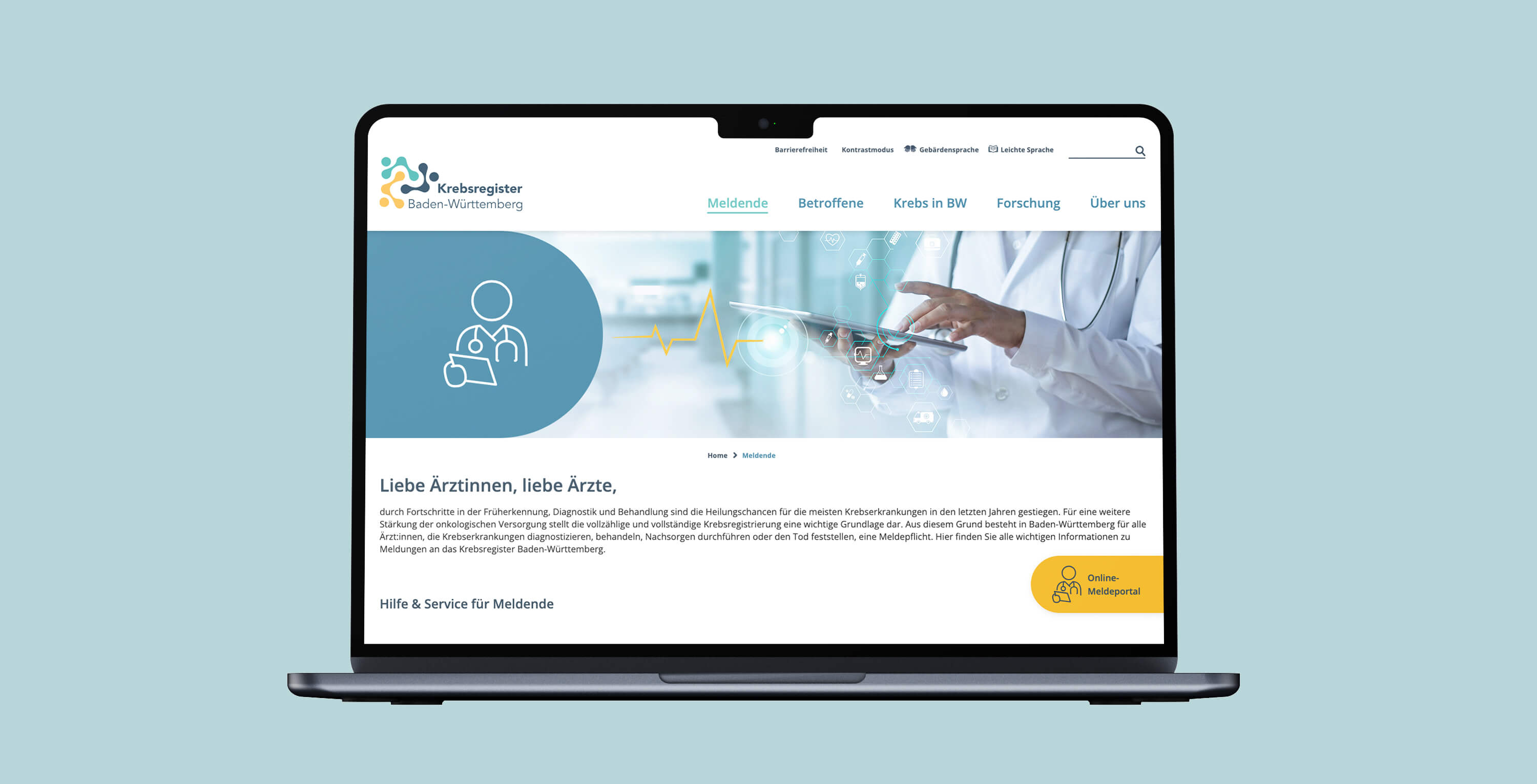 Referenzprojekt Krebsregister Baden-Württemberg Mockup (Laptop)