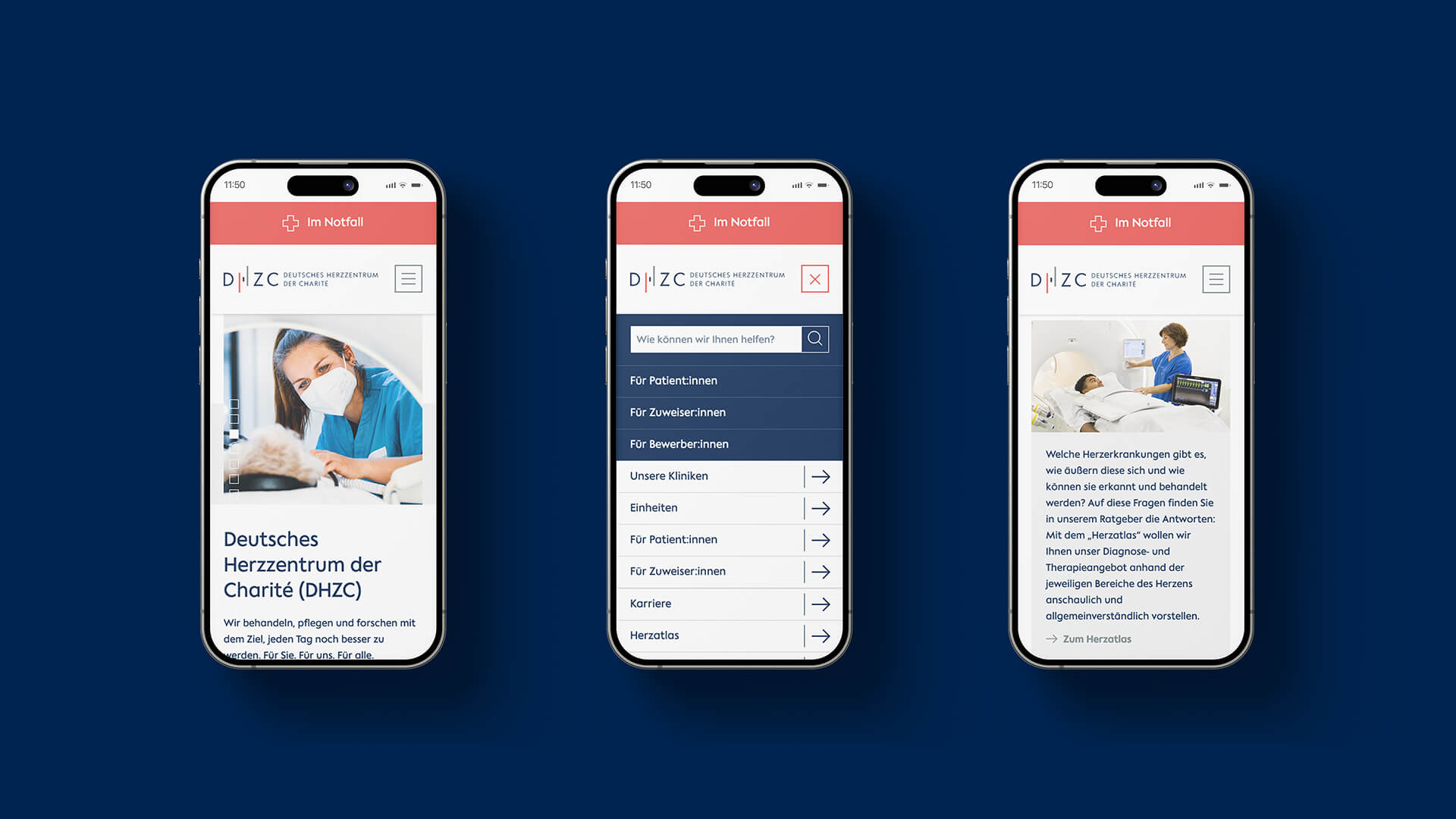 Referenzprojekt Deutsches Herzzentrum der Charité Webseite Mockup (Handy)