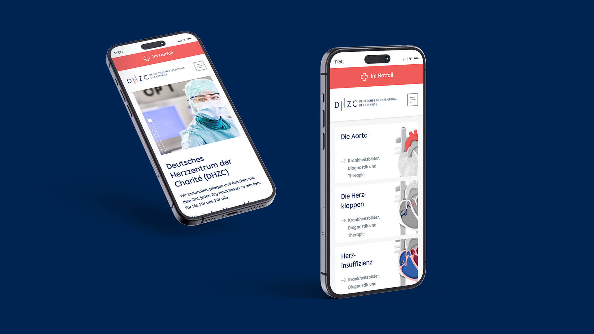 Referenzprojekt Deutsches Herzzentrum der Charité Webseite Mockup (Handy)
