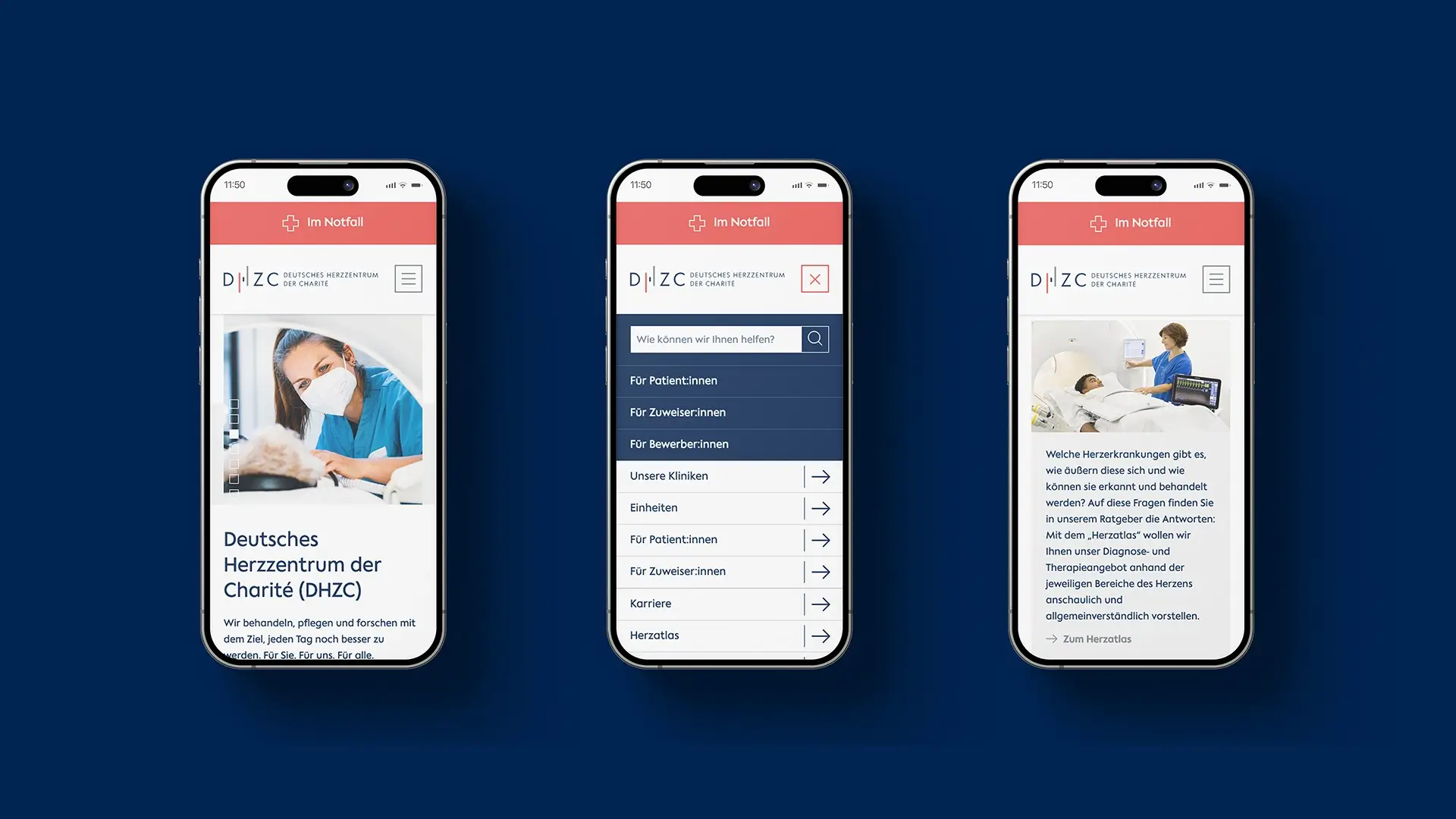 Referenzprojekt Deutsches Herzzentrum der Charité Webseite mobil