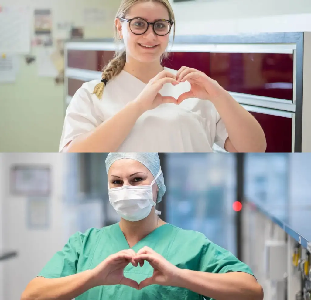 Referenzprojekt St. Anna Krankenhaus Website Imagebilder Mitarbeiter die eine Herzgeste aus Händen formen