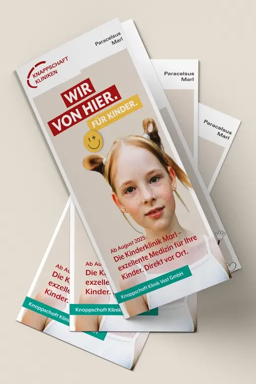 Referenzprojekt Knappschaft Kliniken Kinderklinik Marl - Markenentwicklung und Kampagne Flyer