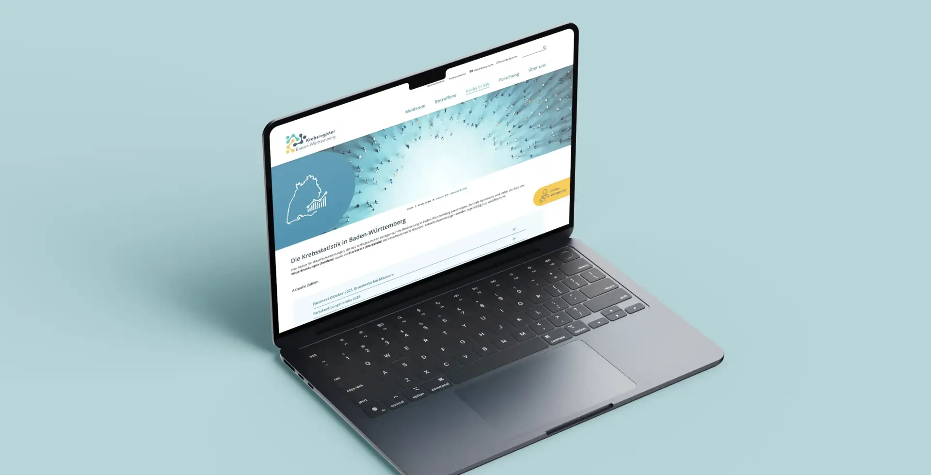 Referenzprojekt Krebsregister Baden-Württemberg Mockup Screendesign stationär