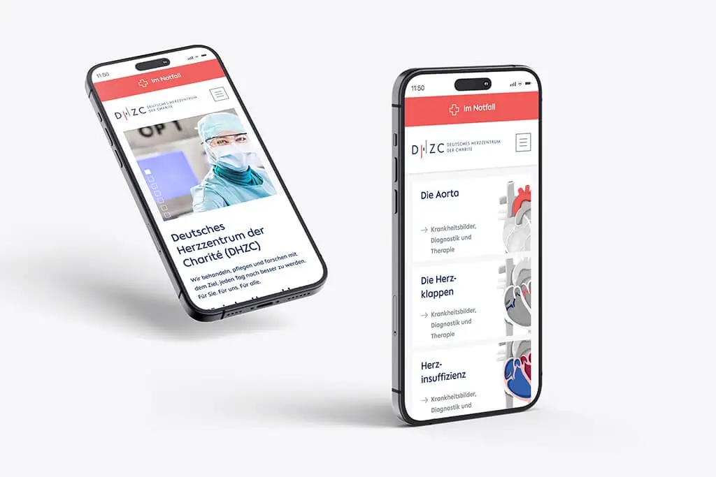 Referenzprojekt Deutsches Herzzentrum der Charité Mockup Website Ansicht mobil
