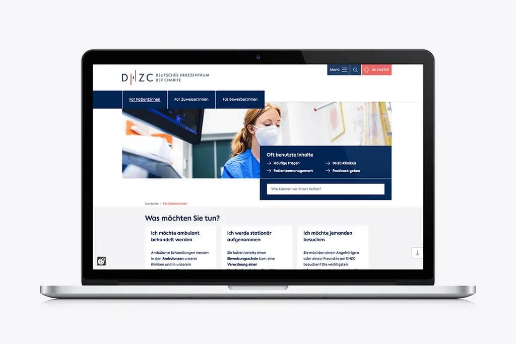 Referenzprojekt Deutsches Herzzentrum der Charité Mockup Website Ansicht stationär
